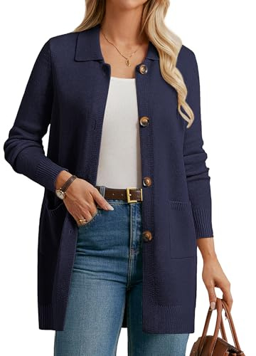 GRACE KARIN Women's Long Cardigans Long Sleeve Lapel Neck Button Cardigan