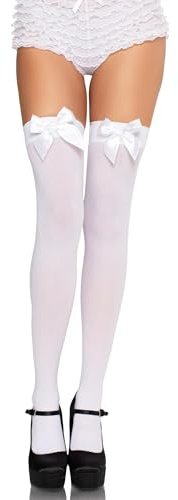 NebulaGlam Calcetines Blanco Hasta el Muslo, Medias Blanca por Encima de la Rodilla, Calcetines Blancos Opacos Hasta la Rodilla para Mujer para Halloween Carnaval