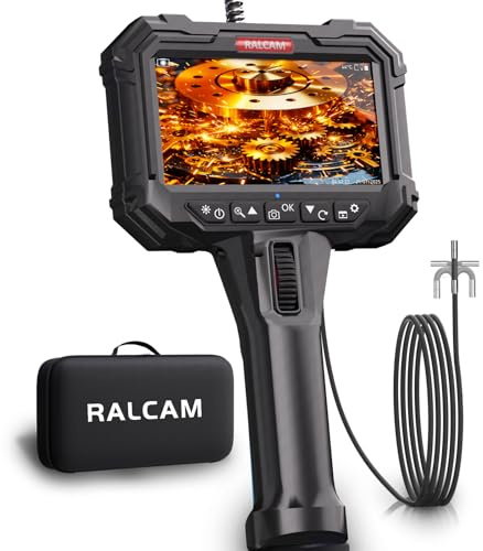 Ralcam Fotocamera Endoscopia con Luce, Fotocamera Endoscopia con Testa Mobile a 210°, Sonda da 5,5 mm, Schermo HD da 5, Fotocamera di Ispezione IP67, Tubo Flessibile Elastico da 1,5M, Fotocamera a