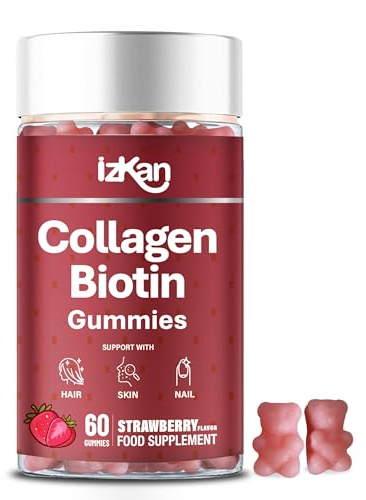 Collagen Gummies with Zinc, Biotin, Vitamin C & E – Type 1 Hydrolysed Collagen for Hair, Glowing Skin Nails & Joint Support – High Absorption, Gluten-Free, Natural Strawberry Flavour – 60 Gummies (1)