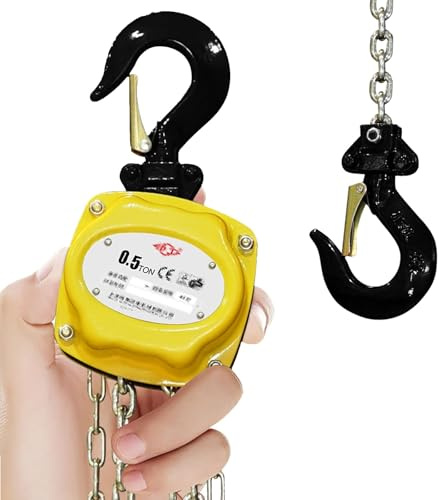 YushenFu Catena G80 da 10 Piedi E 2 Ganci Pesanti, Paranco A Catena Manuale Portatile, Alloggiamento in Acciaio in Lega con Garage, Magazzini E Macchinari Automobilistici(Size:500kg-1/2 TON)