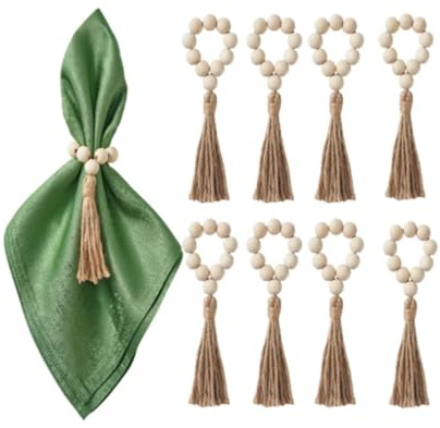 8 Stück Serviettenringe Holz, Serviettenringe Weihnachten, Rustikale Tischdekoration für Hochzeiten, Feste und Feiertage, Haushalt und Party, Servietten Boho