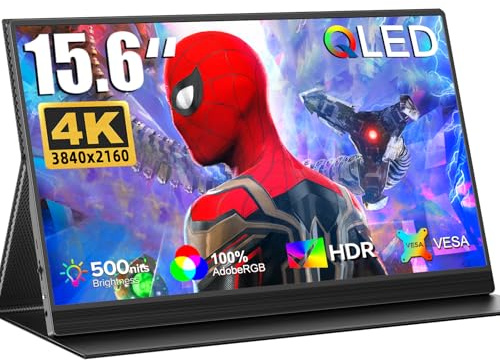 UPERFECT 4K QLED 15,6 Pollici Monitor Portatile con 3840 * 2160 UHD 100% AdobeRGB 1500:1 500 Nits Schermo per Laptop PC Cellulare Console di Gioco, Corpo in Metallo, Display Mobile Compatibile VESA