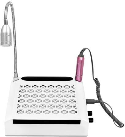 Máquina de uñas 4 en 1, 80 W, fresadora de uñas eléctrica, máquina de uñas profesional con luz, cabezal de lijado, adaptador, mango, taladro de uñas 6000 K, temperatura de color, blanco, 23 x 23 x 7