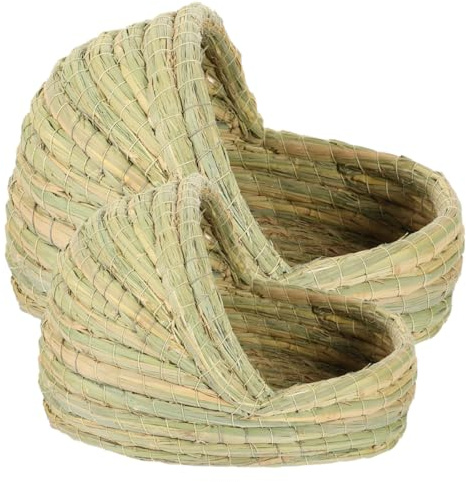 NUOBESTY Lot de 2 Nids Tissés en Paille pour Poules Taille Moyenne et Petite Lit Naturel pour Animaux de Compagnie Maison de Repos Confortable pour Lapins Cochons D’Inde et Oiseaux