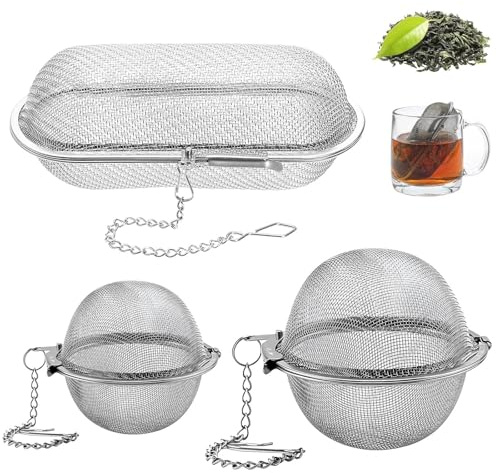 Touosy 3 Pezzi Infusore per Tisane Acciaio Inossidabile Infusore Tè Colino Filtro Te Infusione con Catena Teiere Tazze per Infusione di Foglie Sfuse Zucchero Spezie Zuppa Cacao in Polvere