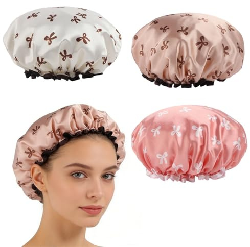 COYUN Gorro de Ducha Mujer,3 Piezas Gorro Ducha Mujer,Impermeable, con Banda Elástica, Reutilizable, para Salón, Spa, Baño y Hogar