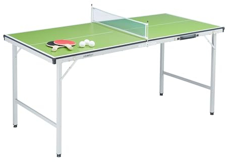 Relaxdays hopfällbart midi-bordtennisbord med nät, fladdermöss, bollar, 71 x 150 x 67 cm, grön