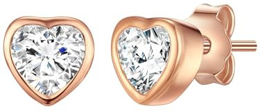 Rafaela Donata Damen Ohrstecker Herz aus 925/- Sterling Silber rosevergoldet mit Zirkonia weiß - Herzohrstecker Rosegold Herzschmuck Silberohrstecker