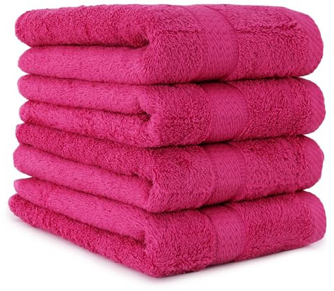 BaSaTex - 4er Pack Handtuch Set für Haushalt & Gäste - Frottee-Handtücher mit Aufhängeschlaufe aus weicher Baumwolle in 50x100cm - Waschtücher für Bad Öko-Tex Made in Green - Magenta