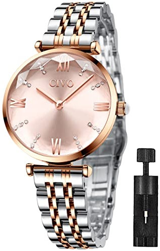 CIVO Damen Uhren Edelstahlarmband Wasserdicht Roségold Mode Kleid Elegant Beiläufig Designer Quarzuhr für Damen