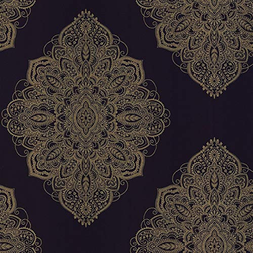 Arthouse Henna Navy Gold Wallpaper 686000 - Metallic Geometric Mandala Tattoo, Blue