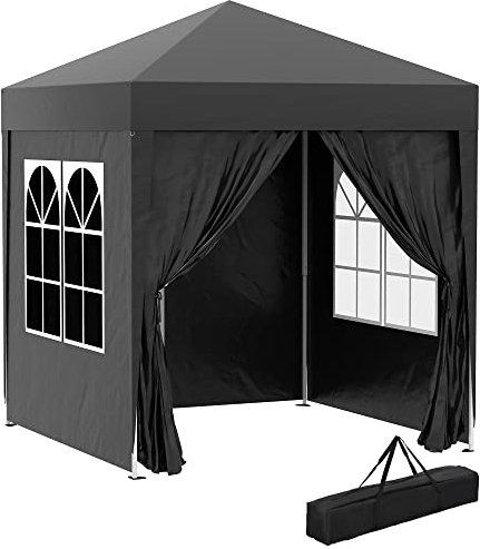 Outsunny 2 x 2 m Garden Pop Up Gazebo, Wedding Party Tent Marquee, Water Resistant Awning Canopy with Sidewalls, Windows, Carry Bag, Black