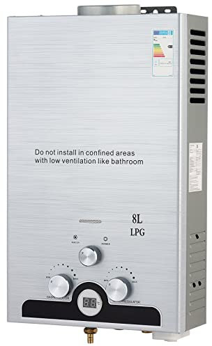 CO-Z Chauffe-Eau à Gaz Instantané 8LPM 13,6kW LPG GPL au Butane Propane avec Modes Hiver et Eté Sans Réservoir en Acier Inoxydable CE Certifié Portable pour Maison Camping Caravane