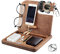 Geschenke valentinstag Geburtstags für Männer,Holz-Handy-Dockingstation,Partner Geschenke,Desktop Organizer Holz Kleine Gegenstände Storage Box mit Telefon Ringhalter (Khaki)