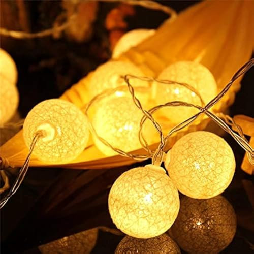 LED Lichterkette Baumwollkugeln Batteriebetrieben, 3.3m 20er Cotton Ball Lichterketten Kugeln Nachtlicht für Weihnachten, Hochzeit, Party, Zimmer, Wohnheim, Innen Deko