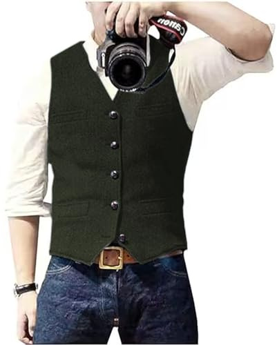 Solovedress Mens Vintage Waistcoat Tweed Wool Regular Fit Suit Vest for Wedding Groomsmen