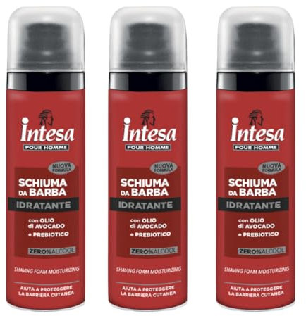 Intesa Schiuma da Barba Idratante con Olio di Avocado, Confezione con 3 MINI SIZE da VIAGGIO da 50 ml - 50 ml x 3