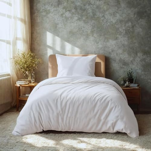 Komfortec Juego de Cama de 2 Piezas, Funda nórdica de 155 x 220 cm y Fundas de Almohada de 80 x 80 cm, 100% Microfibra cepillada, Color Blanco
