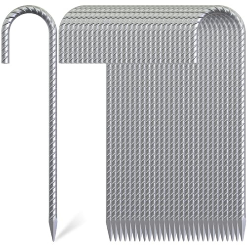 OK5STAR 12 Inch J Hook Rebar Stakes 30 Pack, Heavy Duty Galvanized Steel Ground Stakes, Metal Tent Stakes Chain Link Fence Stakes for Inflatables, Yard Decorations, Camping, Garden