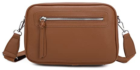 ITALYSHOP24 OBC Damen Tasche Schultertasche Crossbody Umhängetasche Bodybag Handytasche Crossover Damentasche Handtasche Reise Kunst-Leder Cognac