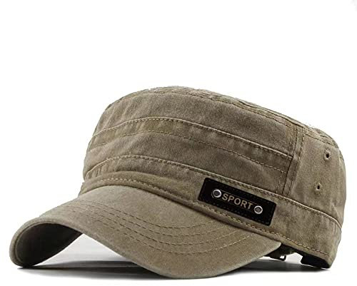 MUYAN Bomull armékeps dam/herr militärkeps vintage tvättad sommar lastbilshatt armé enkel platt kadé hatt basebollkeps, A-kaki, 56 cm