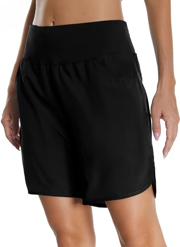 Mesing Sporthose Damen Kurz Laufshorts High Waist Laufhose Wanderhose Kurze Hose Sommer Atmungsaktiv Radlerhose Tennis Sport Shorts DK3093W-Black-XL