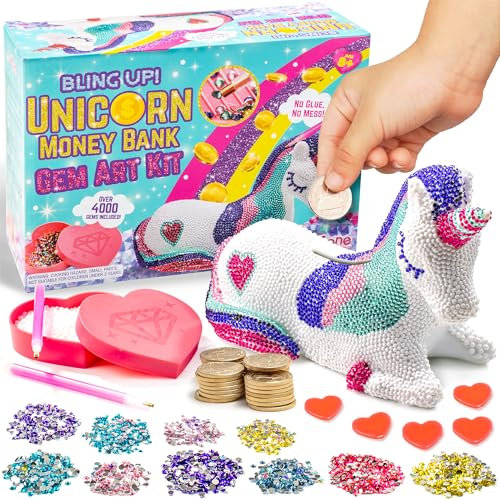 GirlZone Diamond Painting Bank Unicorn Kit - Medium, Multicolor, Box Style - DIY Paint Your Own Unicorn Bank Diamond Art Kit with Over 4,000 Gems & Storage - Kids Craft for Girls