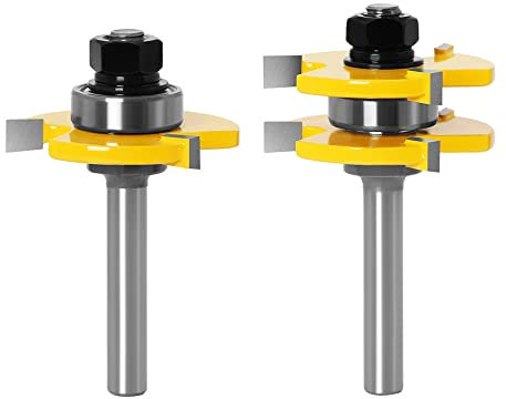 Mesee Fresa Scanalatura da 8 mm, Set di 2 Fresa a Disco per Linguette Scanalature Router Bit Set Punte per Falegnameria, Fresa a Forma T Scanalata 3 Denti Fresa per Lavori Taglio Legno