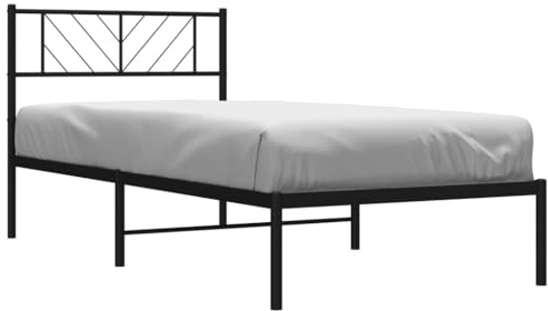 vidaXL Single Bed Frame in Black – Durable Powder-Coated Steel Built with Headboard and Extra Comfort & Storage Solutions