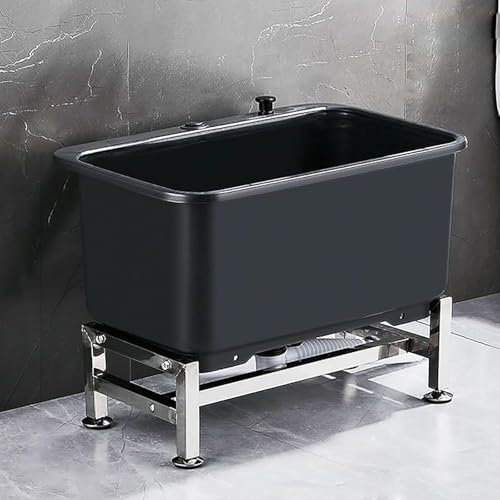 Freestanding Wash Station Utility Sink Laundry Tub with Drain Button, Floor Type Cleaning Basin Slop Vessel Sink Mop Sink, Bathroom Sink Laundry Pool for Garage Shop(Black,60*40*47cm/23.6*15.7*18.5in)