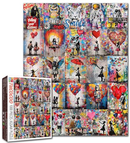 Tucocoo Graffiti-Street-Art-Puzzle, 1000 Teile, unmögliche Puzzles für Erwachsene, buntes Banksy-Mädchen-Collage, Kunstwerk-Puzzles für anspruchsvolle Familienaktivitäten, DIY-Puzzle für