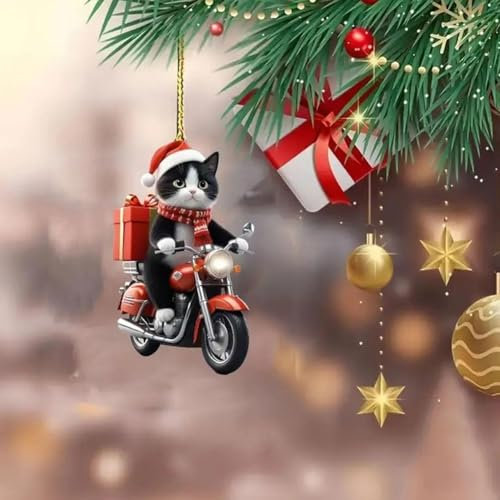 LQQDREX Christmas Tree Ornaments Cat Hanging Decorations, Funny Cats Driving A Motorcycle Ornaments, Christmas Tree Decorative Pendant, Cat Decor for Cat Lovers Home Decor Gifts