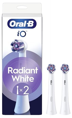 Oral-B Testine di Ricambio iO Series Radiant White, 2 testine rotonde originali per spazzolino elettrico, rimozione della placca, per lo sbiancamento dei denti