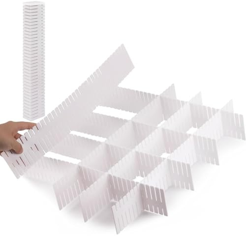 Set di 40 divisori per cassetti e organizer per cassetti, 37 x 7 cm, regolabili, per calzini, biancheria intima, trucchi e gioielli, soluzioni di archiviazione durevoli per cucina, camera da letto