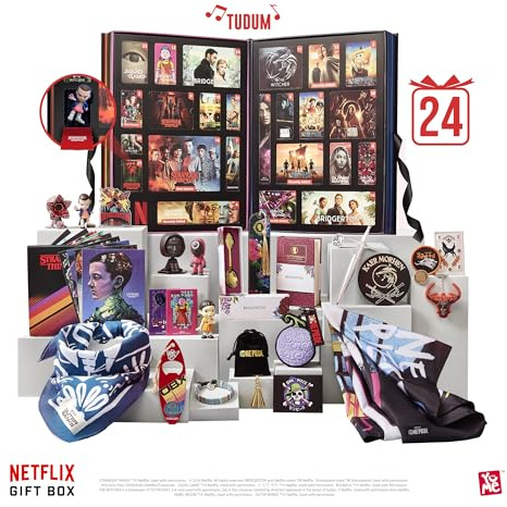 YuMe Netflix Gift Box - 2026 Calendar with 24 Collectibles | Premium Gifts & Toys from 7 Iconic Series Like Stranger Things, Squid Game & Outer Banks | Christmas or Birthday Gifting for Fans