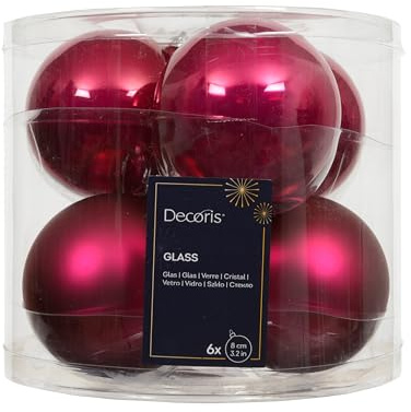 Bolas de Navidad rojas de 8 cm, juego de 6, vidrio, mate y brillante, decoración para árbol de Navidad