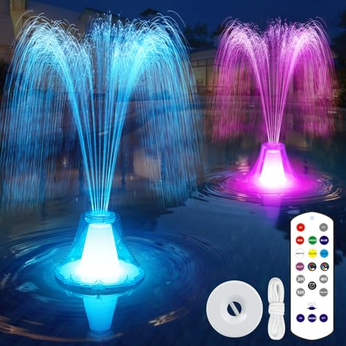KingSom 2026 Fuente Flotante Piscina con iluminación LED, Fuente de Piscina Recargable con Mando a Distancia & Botón,3 Modos de Chorro y 10 Modos de Luz,Impermeable IP68 Fuente para Piscinas con Ancla