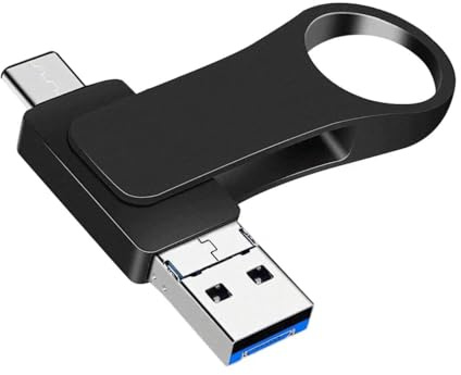 Memoria USB 512GB Portátil 4 en 1 Alta Velocidad Metal Pen Drive Photo Stick Tipo C Protección Contraseña USB Memory Stick para Smartphones/Android/PC/OTG/Tabletas (Black, 512GB)