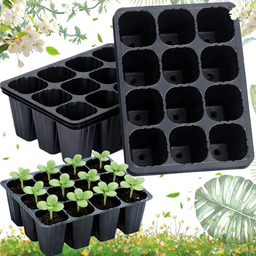 Oneroomone Confezione da 5 Vassoi di Germinazione 60 Alveoli, Vaschette Semina con Celle Forate in Plastica Leggera Nero per Giardino Domestico e Coltivazione Professionale Semenzaio Traspirante