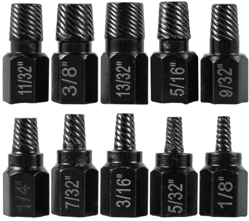 10Pcs Screw Extractor Kit Alloy Steel, Multi-Spline Screw Extractor Set, Damaged Screws Removal Set, Metal Easy Out Drill Bits, Broken Bolt Stud Removal, Multi-size for Bolt Stud Pipe (Black,10Pcs)