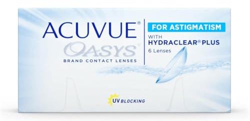 ACUVUE OASYS for Astigmatism Kontaktlinsen – 2-Wochen-Linsen für Tag und Nacht mit -2 dpt, Cyl -0,75, Ach 100 und BC 8.6 – UV Schutz, Austrocknungsschutz und Komfortables Tragegefühl – 6 Linsen