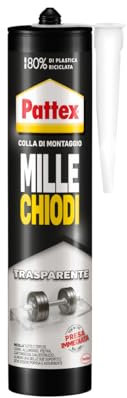 Pattex Millechiodi Trasparente, adesivo di montaggio a base acqua con presa immediata, adesivo trasparente preciso per metallo, legno e altro, in cartuccia, 1x310g