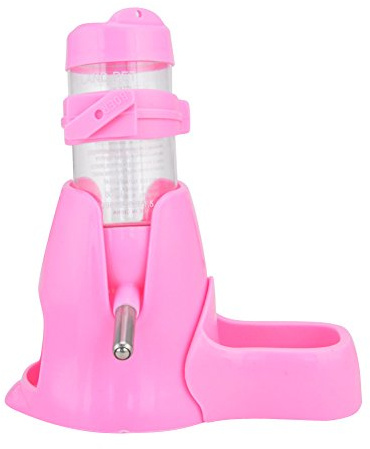 Guardians Hamster Water Bottle, Little Pet Automatic Drinking Bottle with Food Container Base Hut Hanging Water Feeding Bottles Auto Dispenser for Small Animals(80ml,Pink)