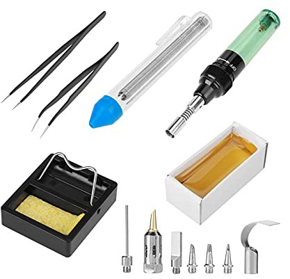 Akozon Soldador a Gas Kit de soldador de Gas Soldador de estaño a Gas Butano Inalámbrico para trabajos de Soldadura 1300 ℃ Mini soldador de soplete