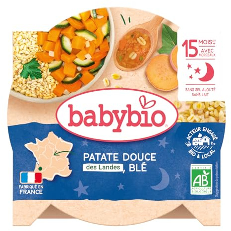 Babybio - Bonne Nuit - Assiette Marmitte du Potager Patate Douce Blé 15+ Mois 260 g