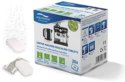 Aqualogis Entkalkungstabletten für Kaffeevollautomaten und Kaffeemaschinen. Entkalkungs-Tabs kompatibel mit Jura, Nivona, Krups, Bosch, Miele, Melitta, WMF uvm. (20 Stück)