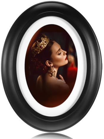 Amosfun Cadre photo ovale classique en bois à suspendre au mur - Envoyez des clous sans couture et des clous en S - Cadeau de fête noir