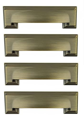 French Furniture Fittings Set of 4 Art Deco Kitchen Cabinet Square Cup Handles 2 Sizes, Cup Handles for Kitchen Cupboard Doors and Drawers Matt Antique Brass (Distance Between fixings 76 or 96mm)