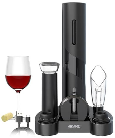 AIKARO - Apri-bottiglie per vino elettrico Cavatappi elettronico automatico, Ricaricabile (Set di Base)